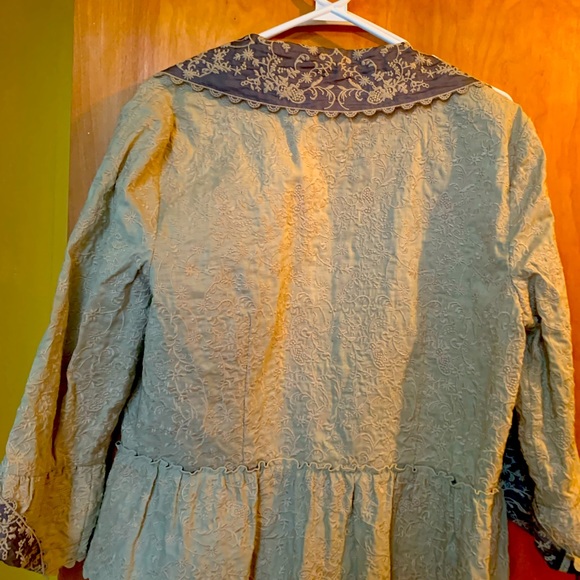 Beige grey and slate blue Peter Nygard size 14 round collar frill around waist - Picture 3 of 4